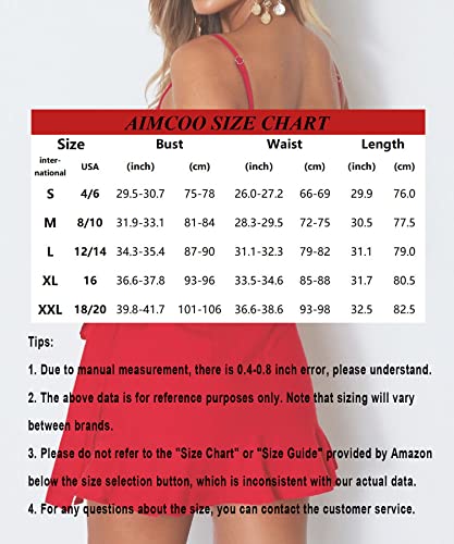 Aimcoo Women's Casual Ruffle Hem Solid Wrap Dress Spaghetti Strap Front Tie Knot Short Dresses Red #TOP6