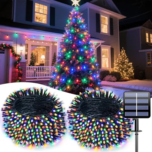 Electight 2 Pack 66ft Solar String Lights Outdoor Garden, 400 LED Solar Powered Fairy Lights, 8 Modes IP65 Waterproof Decorative Lights for Garden, Yard, Home, Party, Christmas (Multicolor)