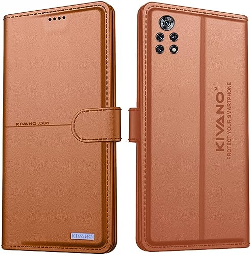 Image of KIVANO Compatible with Xiaomi Poco X4 Pro 5G Flip Cover | Leather Finish | Inside Pockets & Inbuilt Stand | Shockproof Wallet Style Magnetic Closure Back Cover Case