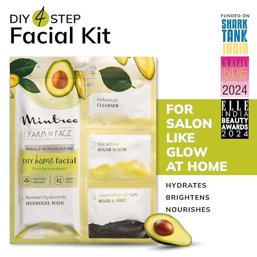Image of Mintree Avacado Brightening Home Facial Kit for De-Tan, Skin Radiant Glow & Intense Hydration with Korean Sheet Mask Collagen and European Peat Clay | Anti-Aging Skincare Facial kit for Women & Men for Glowing Skin