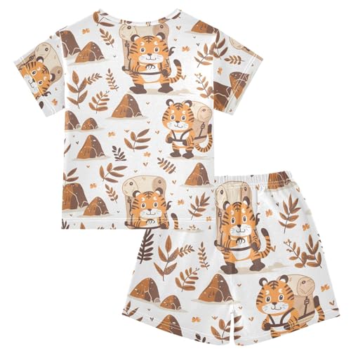 ALAZA Explorer Tiger Pajamas Short Sleeve 2 Piece Sleepwear Top and Bottom Pajama Set Unisex2