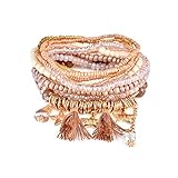 LOVFASHION Multilayer Bohemian Brown Beaded Bracelet Crystal Pendant Charm Stretch Beach Stack Bangle Bracelet Set 7 Colors for Women Jewelry