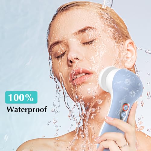 COSLUS FBX04 Powered Facial Cleansing Brush: Rechargeable Electric Face Cleanser for Sensitive & Acne-Prone Skin, 3 Brush Heads, 3 Speeds, 2-Direction Rotation, for Men Women IPX7, Deep Cleaning Blue - Thumbnail 6