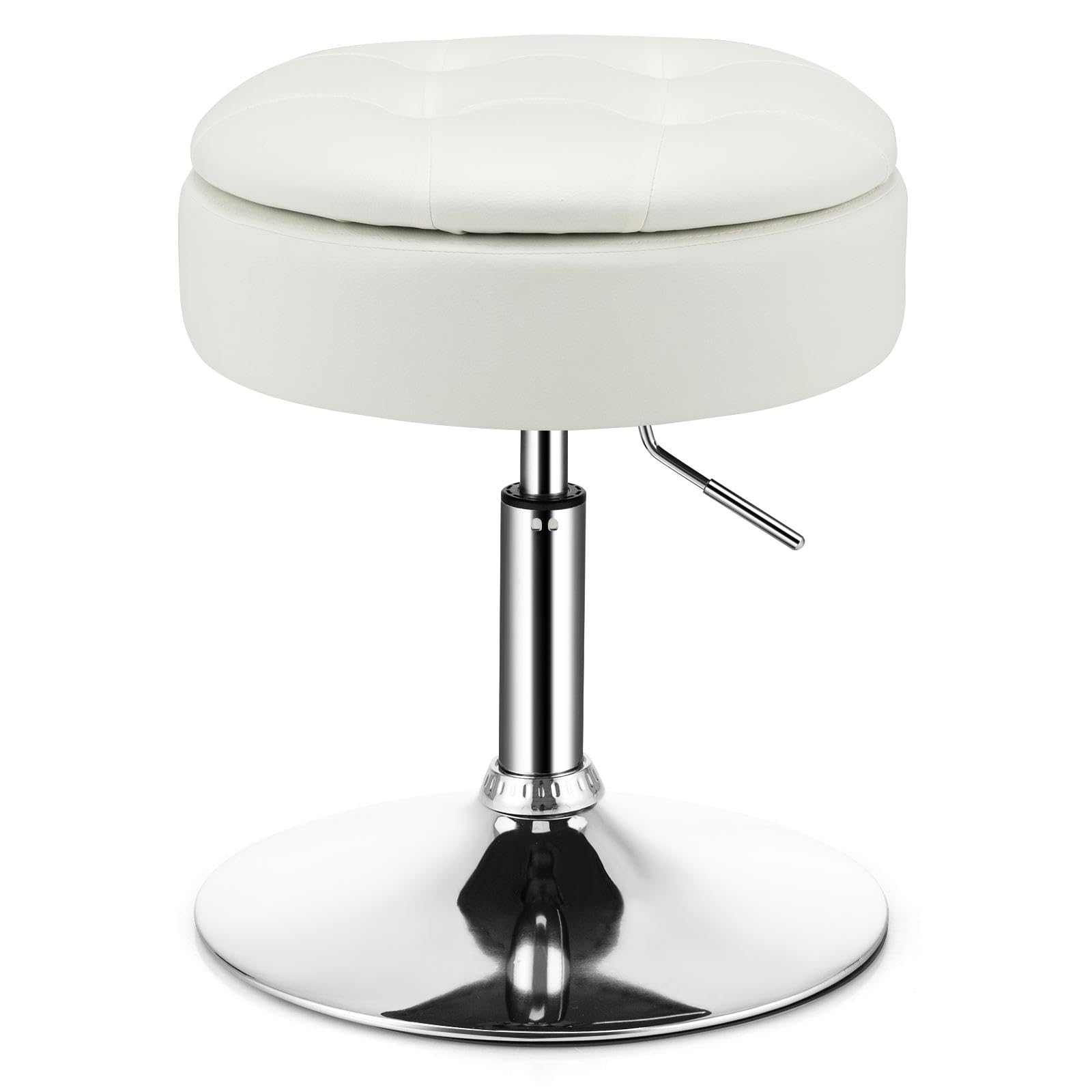 Multigot Round Vanity Stool, 360° Swivel Storage Ottoman with Removable Lid, Height Adjustable Round Footstool for Living Room Bedroom (Cream White)