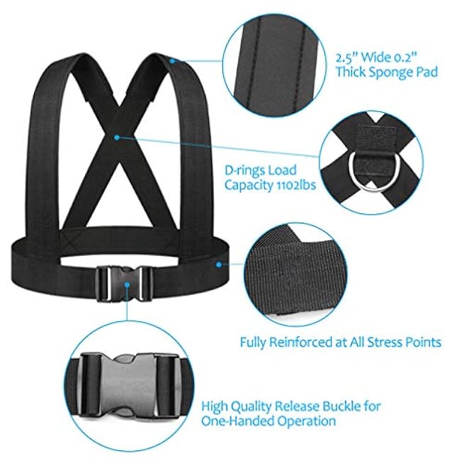 Exercise Resistance Fitness Bands Set Workout Equipment Double Endurance Weight Sled Harness Kits Sled Pulling Strap for Running Sprinting Resistance Speed Agility Training, Black