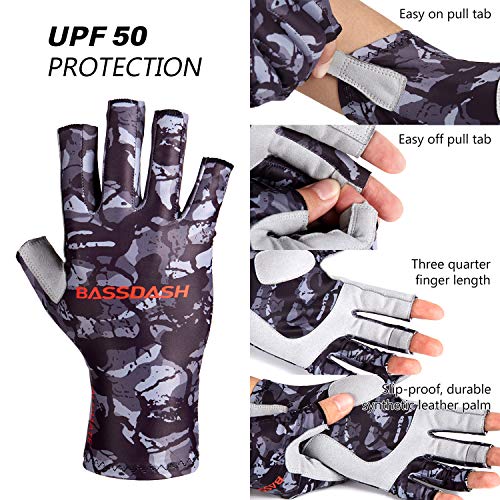 Image of Bassdash ALTIMATE Sun Protection Fingerless Hunting Fishing Gloves UPF 50+ Men's Women's UV Gloves for Kayaking Paddling Hiking Cycling Driving Shooting Training