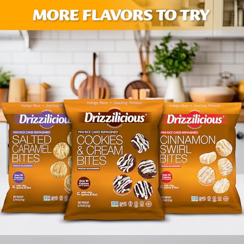 Image of Drizzilicious Mini Rice Cakes Variety Pack - Rice Crisps, Healthy Snack for Adults and Kids, Flavored Rice Cakes, Vegan, Gluten Free, Allergen Free, Only 90 Calories Per Bag - .74 oz (Pack of 32)