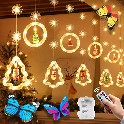 Weihnachts-Hängeleuchte, Weihnachts-Lichterkette, Fensterlichter, Vorhang, Lichterkette, Weihnachtsdekoration, Ringlichter mit 3D-Aufhängung, Neuheit Weihnachtsmann, Rentier, Schneemann Cover