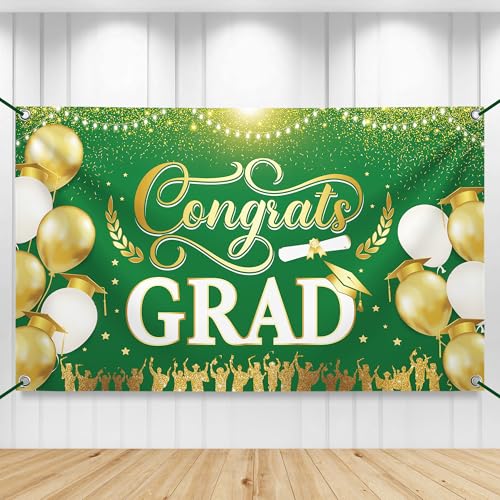 Image of KatchOn, XtraLarge Congrats Grad Banner - 72x44 Inch, Congratulations Banner | Graduation Banner Class of 2026 | 2026 Graduation Decorations | Green and Gold 2026 Graduation Backdrop