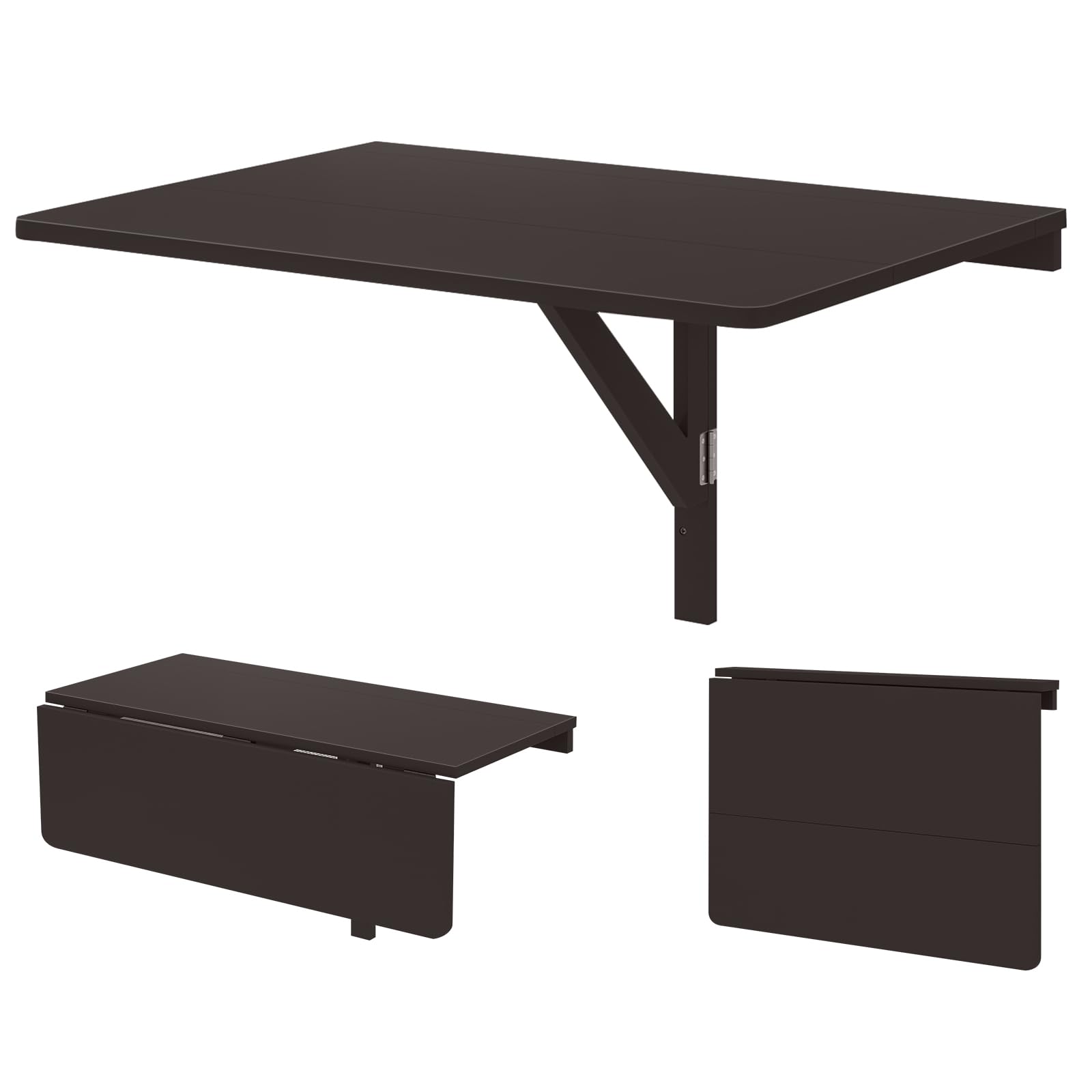COSTWAY Tavolo Pieghevole a Muro, Tavolino Porta PC da Parete in Legno, Tavolo a Scomparsa Multifunzionale, Ideale per Soggiorno, Cucina e Studio, 80 x 60 x 45 cm (Marrone)