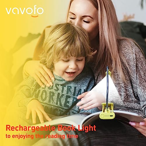 Image of VAVOFO Rechargeable Book Light for Reading in Bed Kids, 7 LED Reading Light with 9-Level Warm Cool White Daylight, Eye Care Lamp with Power Indicator for Bookworms (Yellow)