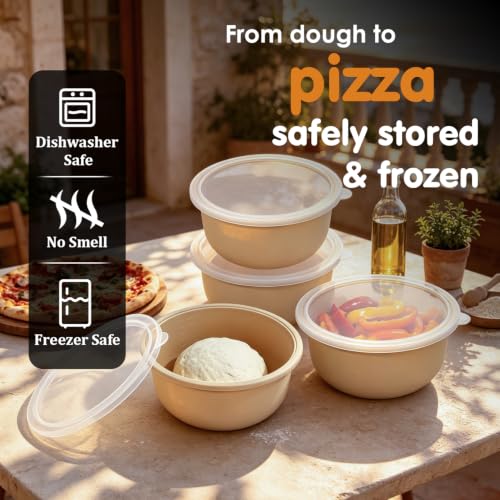 FEHNAG 4Pcs Stackable Silicone Pizza Dough Proofing Containers with Lids,Pizza Dough Proofing Box | Make 12" Pizzas 700ml(4Pcs Beige) by FEHNAG - Used condition - Image 6