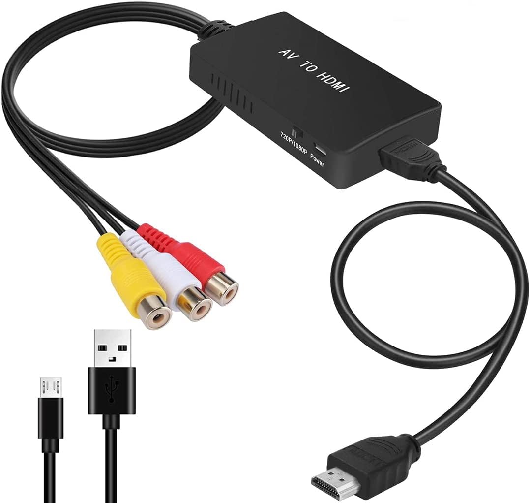 Exrp RCA to HDMI Converter, Composite to HDMI Adapter Support 1080P, PAL/NTSC Compatible with WII, WII U, PS one, PS2, PS3, STB, Xbox, VHS, VCR, Blue-Ray DVD,HDM Capture Card (RCA TO HDMI Converter