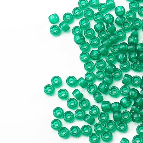 Image of Gxueshan 1000 Pcs Acrylic Transparent Green Pony Beads 6x9mm Bulk for Bracelet Necklace Jewelry Making Earring Hair Braiding for Bracelets Making Plastic Beads