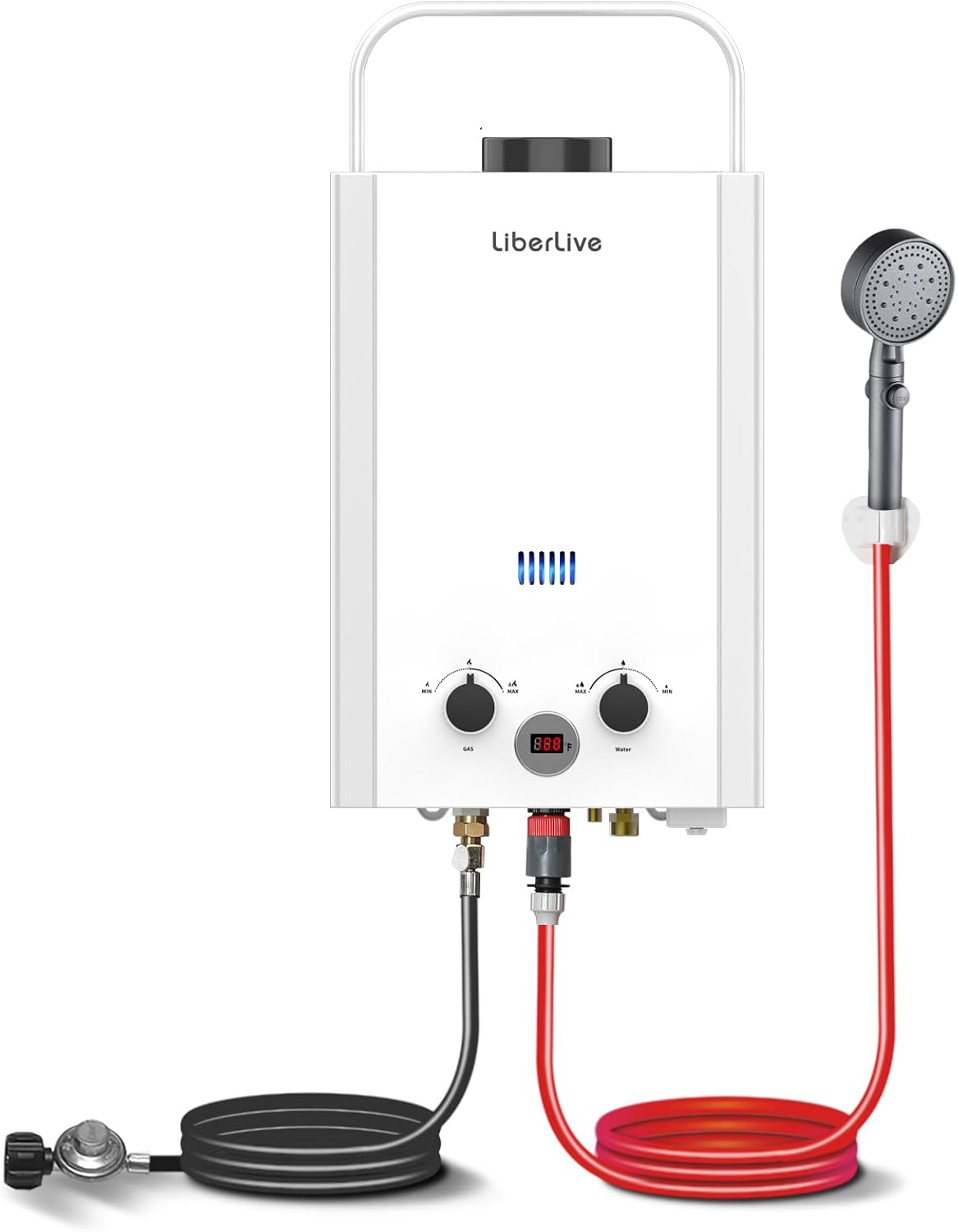 Propane Water Heater, 6L 1.58GPM 41000 BTU Portable Tankless Water Heater Outdoor, Gas Instant Hot with Handle Overheating Protection for RV Trips, Camping, Boat Cabins, Outdoor Shower, White