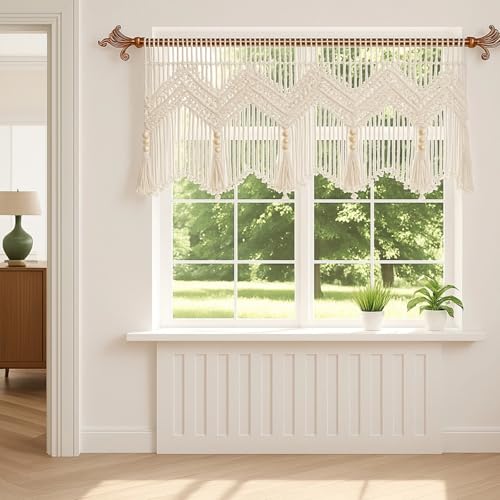 Cenefa de macramé de algodón premium tejida a mano para una ventana bohemia elegante 4