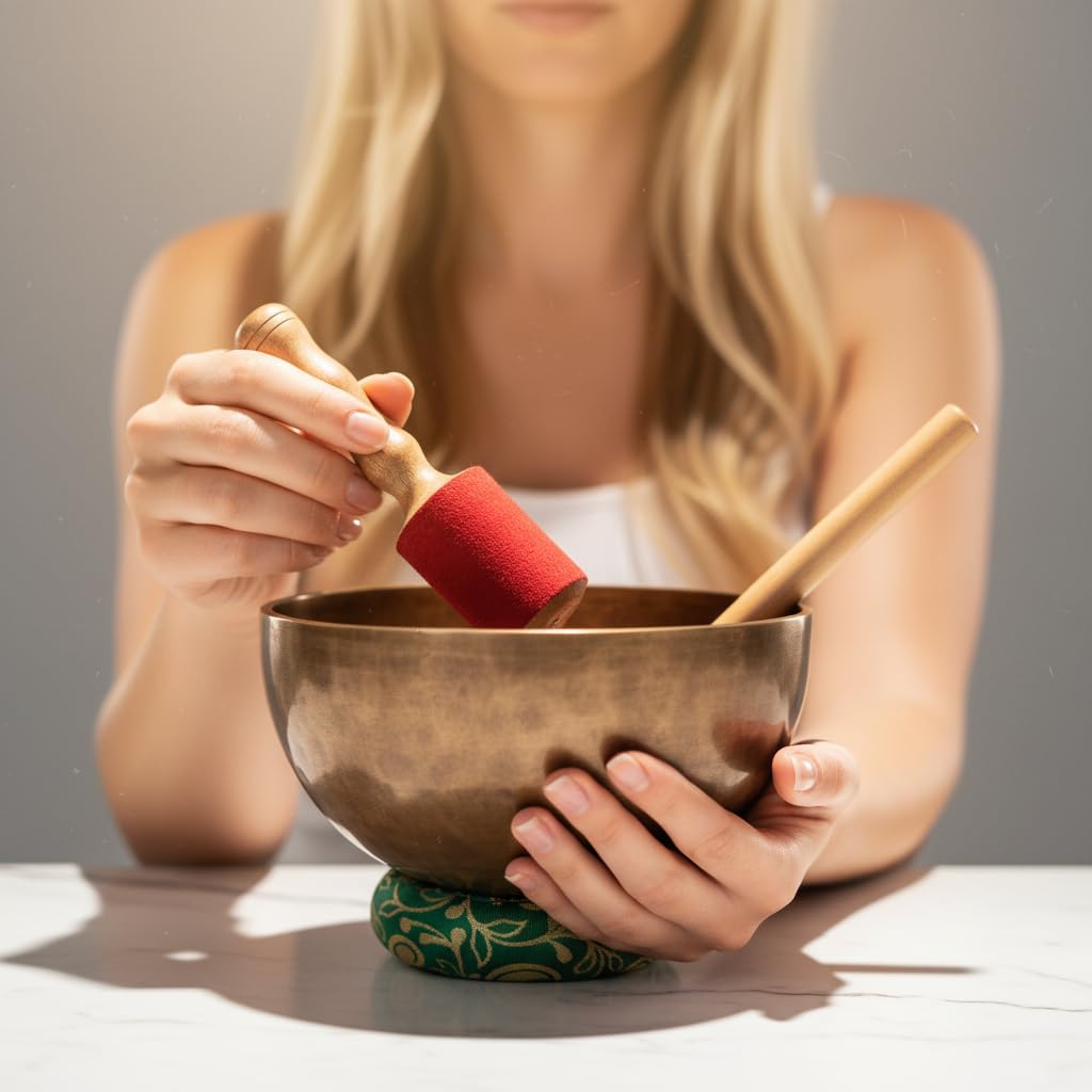 25 cm ręcznie wykonana himalajska misa dźwiękowa, ręcznie bita przez rzemieślników nepalskich, aby stworzyć magiczne odcienie Shambhala Arts & Handcrafts.