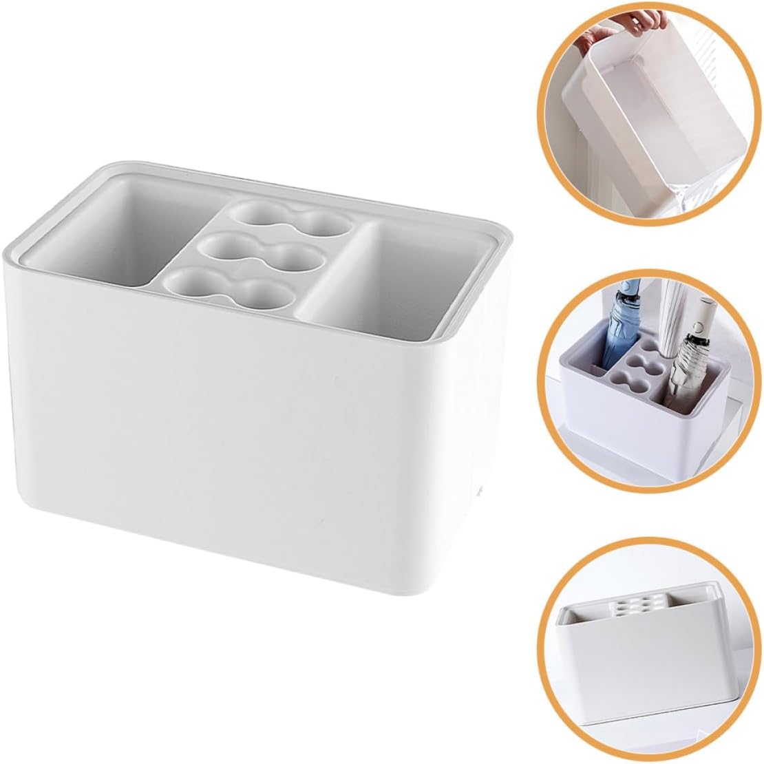 Multi-use Umbrella Stand with Removable Drip Tray Space-Saving Entryway Storage Rack for Wet and Dry Umbrellas Canes Rounded Corners Pearl White Finish Home and Office Organizer