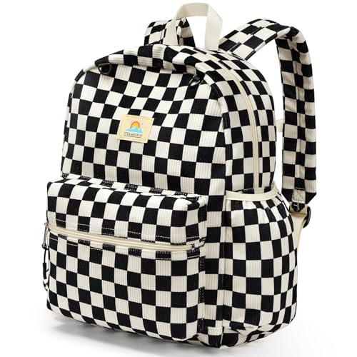 STEAMEDBUN Corduroy Kids Backpack for Girls and Boys 5-8: Boys Backpack for Elementary Kindergarten - 15 inch Cute Backpacks for Kids - Checkered