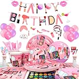 Makeup Birthday Party Supplies, 16 Guests Spa Party Decorations Tableware, Makeup Party Decoration Plates Cups Napkins Banner Balloon Photo Booth Props etc Makeup Birthday Party Decorations
