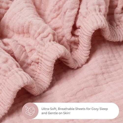 Image of Muslin Bassinet Sheets for Dream On Me, Baby Delight Snuggle Nest, Graco, UPPAbaby, Snoo, Primo Bassinet by TansyPanda, 3PC, 16x32 Inch, Skin Friendly, Ultra Soft, Breathable, Unisex Boys Girls, Pink