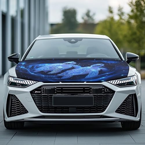 Image of Blue Sea Turtle Design Hood Cover for Truck Stretchable Engine Cover Can be Washed Hood Wraps Universal for Cars