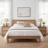 XIAO WEI Boho King Wood Bed Frame with Tall Rattan Headboard, Wooden Support Slats, Noise-Free, No Box Spring Needed/Easy Assembly/Under Bed Storage