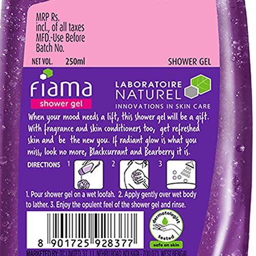 Image of Fiama Shower Gel - Blackcurrant & Bearberry, for Radiant Glow, with skin conditioners, 250 ml