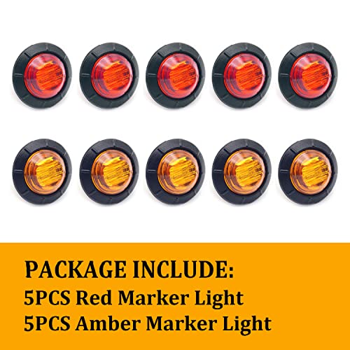 Fxc 'Purishion 10X 3/4 In' Round Led Clearence Light Front Rear Side Marker Indicators Light For Truck Car Bus Trailer Van Caravan Boat, Taillight Brake Stop Lamp (12V, Red+Amber) #TOP5