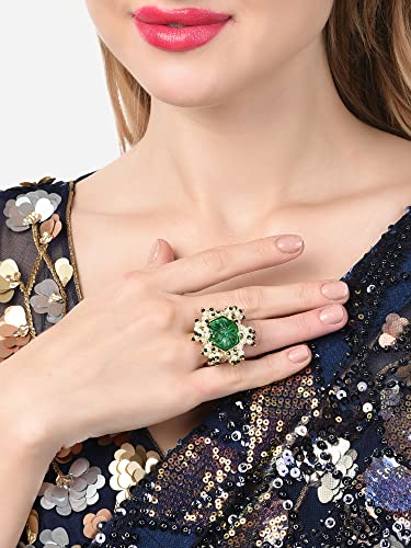 Women's Flower Stone Cluster Beads Ethnic Elasticated Ring