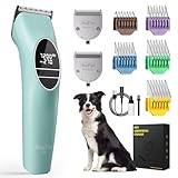 AngFan Professional Dog Clippers for Grooming Thick Coats, Heavy Duty High Power Pet Hair Clippers with 5-Speed 7200RPM, Cordless Dog Grooming Kit with Durable Metal Guide Combs & 4.5H Long Runtime