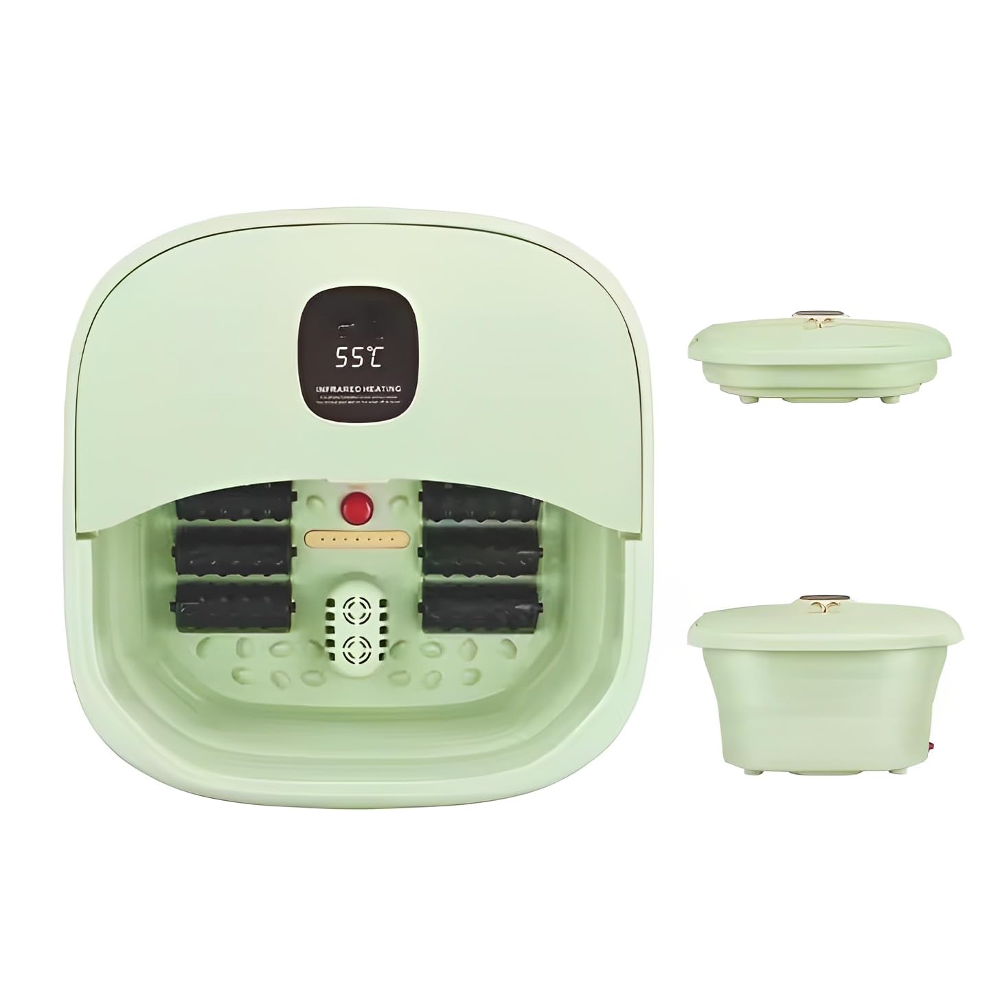 Foot Massage Machine with Heat Light Foldable Electric Foot Soaking Bath Basin with Cable Organize Base with Callus Remover Set Foot Spa Machine for Tired Muscles Relief