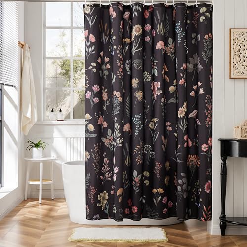 Ohocut Boho Shower Curtains for Bathroom Black Cute Floral Waterproof Polyester Fabric Shower...