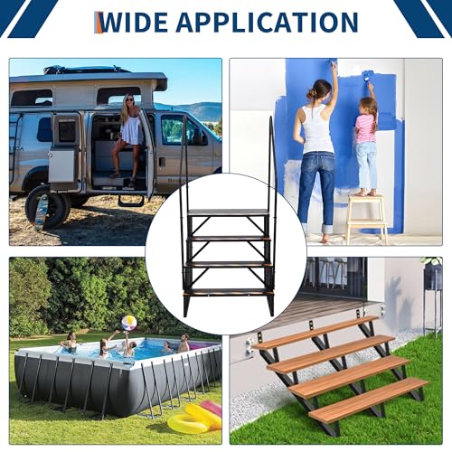 Wohnmobil-Treppe mit beidseitigem Handlauf – 4 Stufen, rutschfest, 300 kg Tragkraft, tragbare Außentreppe für Wohnwagen, Camper, Pool, Wirbel, Veranda – stabile RV Step Stairs – Bilateral 4th order