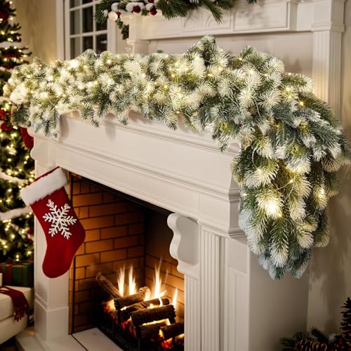 Fohil - Fohil 6FT Christmas Garland with Light,Seasonal Artificial Christmas Green Rattan Pine Cypress Garland Holiday Outdoor Winter Decor,8 Modes Xmas Garland Indoor for Mantle Fireplace Stair Wreath - -17%