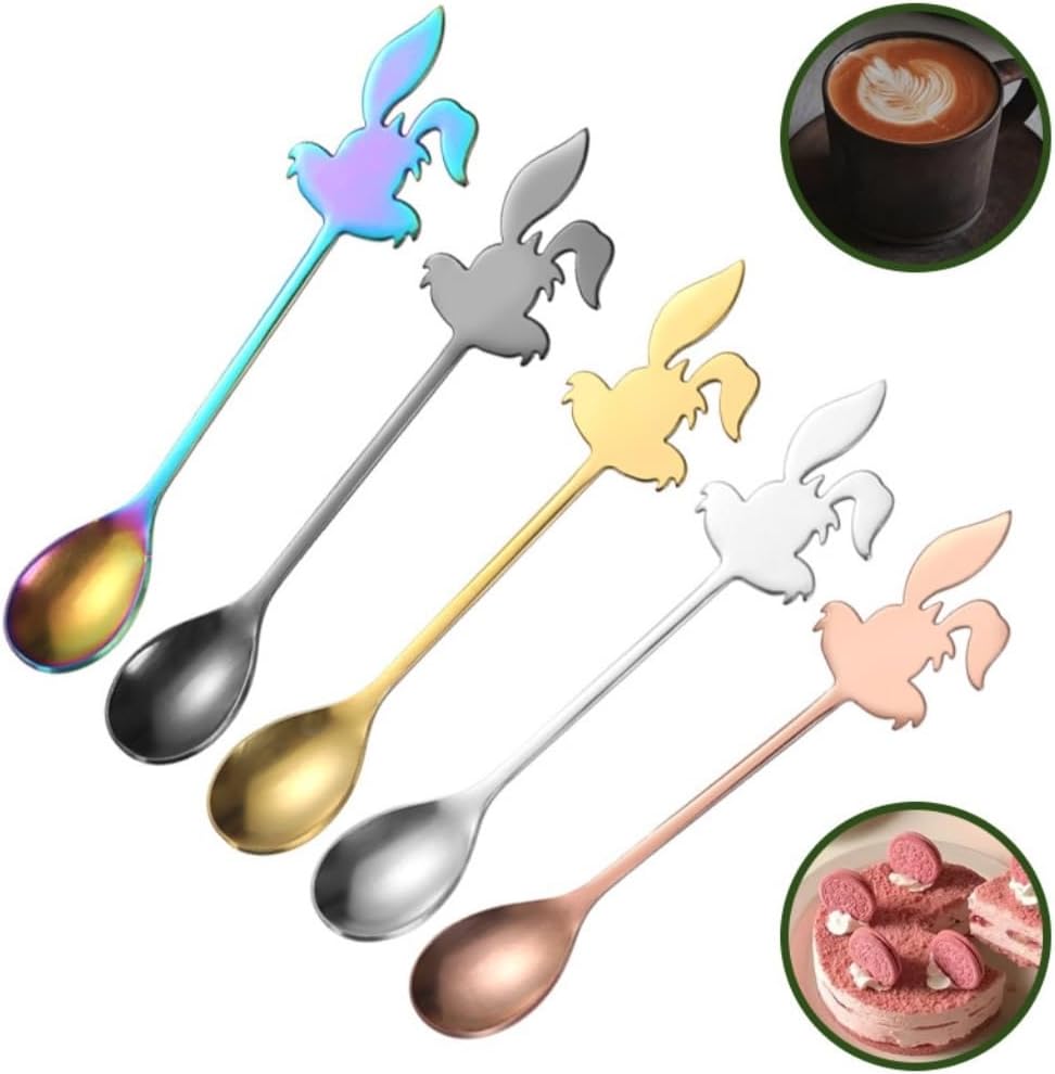 Spoons, Spoons 5-Pack Stainless Steel Spoon Thickened Honey Coffee Spoon Cute Dessert Spoon Cartoon Stirring Spoon, 14cm*2cm