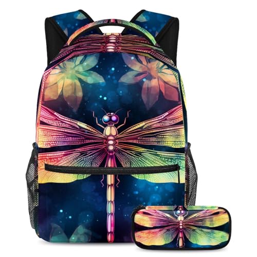 Sac à dos libellules grande capacité pour étudiants avec trousse de rangement