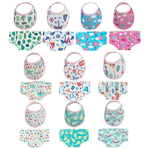SOTOGO 20 Pieces Doll Diapers Doll Underwear Doll Bibs for Baby Doll and American 18 Inch Girl Doll, Fashion Style