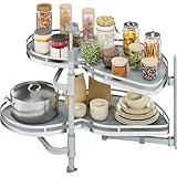 YITAHOME Blind Corner Cabinet Pull Out Organizer, Right Swing Soft-Close Swing-Out Cabinet Organizer with Adjustable Height, 2-Tier 32' Corner Cabinet Lazy Susan for Corner Cabinet Blind Shelf, Gray