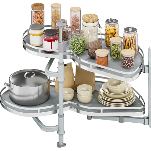 YITAHOME Blind Corner Cabinet Pull Out Organizer, Right Swing Soft-Close Swing-Out Cabinet Organizer with Adjustable Height, 2-Tier 32" Corner Cabinet Lazy Susan for Corner Cabinet Blind Shelf, Gray by YITAHOME - Used condition - US$120.42