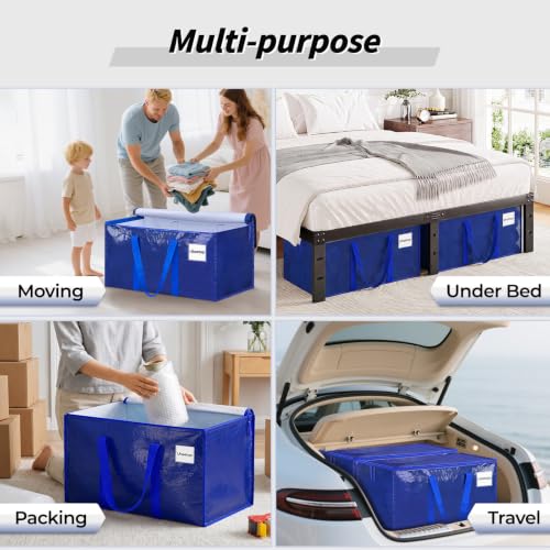 Image of 8 Pack Extra Large Heavy Duty Moving Bags, Blue Storage Bins with Lids, Reinforced Handles & Heavy-Duty Zippers Moving Boxes Storage Bags Totes for Clothes Packing, Dorms, College Supplies, Blue
