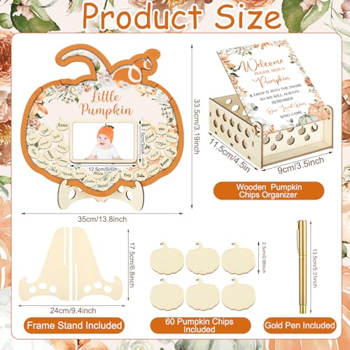 Image of Wenqik 63 Pcs Little Pumpkin Baby Shower Guest Book Alternatives Set Baby Shower Decorations with Photo Frame Sonogram Frame Keepsake 60 Wood Slices Guest Book for Birthday