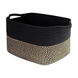 Pomodee Aufbewahrungskorb,Gewebter Korb mit Griff,Baumwollseil Wäschekorb Geflochtener Korb für Regal,Wohnzimmer,Kinderzimmer,Badzimmer,34 x 28 x 24 cm,Jute & Schwarz