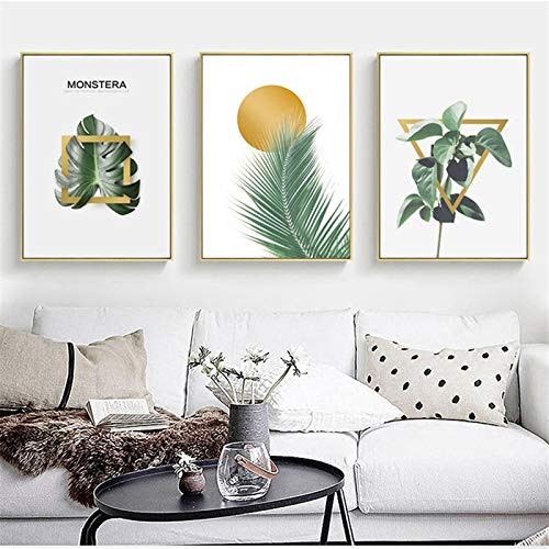 Peinture sur toile nordique habillez un grand mur vide feuilles vertes