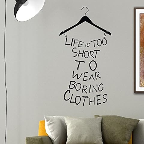 Dress Wall Decal Quote Life Is Too Short To Wear Boring Clothes Woman Vinyl Wall Decals Murals Shopping Fashion Girls Bedroom Decor Cover