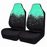 CAR PASS Sporty Two Tone Universal Fit Two Front Cool Car Seat Covers, Suvs,sedans,Vehicles,Airbag Compatible (Black and Mint Blue)
