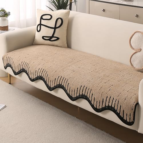 Image of HOKIPO Premium Supple Soft Wavy Sofa Cover Mat with Curve for 1 /2 /3 Seater and L Shape Sofa. Make Your Own Sofa Cover Set, Mat Length 90(D) x 150(L) cm, Brown (AR-5975-BRN)