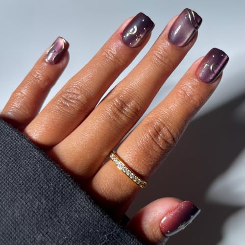 Glamnetic Halloween Press On Nails, Short Squoval Cat-Eye, Scarlet Spell