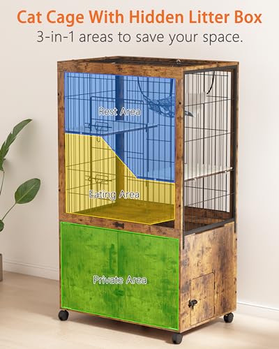 Megidok Gaiolas internas para gatos com caixa de areia escondida de madeira capa de urina embutida p