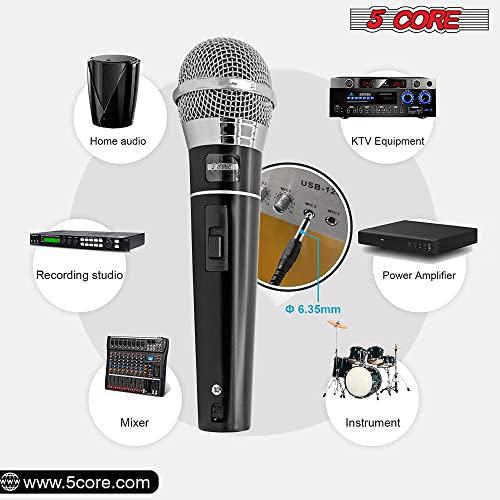 5 Core 2 Pack Handheld Microphone Unidirectional Vocal Dynamic Cardioid Mic With Detachable 10Ft Xlr Cable, Mic Clip, Mesh Grille & On/Off Switch Suited For Speakers, Amp, Karaoke Singing Get In Pair #TOP3